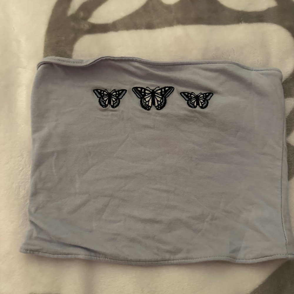 Light Blue Tube Top with Butterfly Design